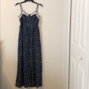 Lace Back Navy Print Maxi Dress